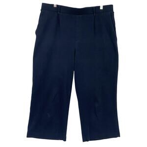Lands End Pants Womens XL Navy Blue Sport Knit Crop Cotton Elastic Waist 36x23